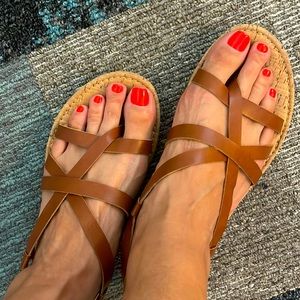 Korky Flat Sandals Brown Size 8